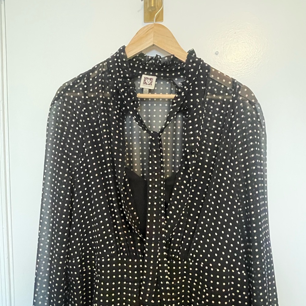 Anne Klein Black and White A-Line Dress with Bishop Sleeves